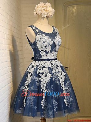 Scoop Knee Length Lace Up Dress for Prom Navy Blue and In for Party with Appliques