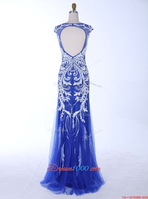 Simple Mermaid Floor Length Royal Blue Dress for Prom Scoop Sleeveless Backless