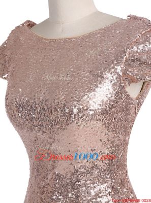 Sequins Mermaid Juniors Evening Dress Champagne Scoop Sequined Cap Sleeves Floor Length Zipper