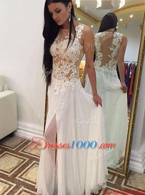 Scoop Floor Length Zipper Homecoming Dress White and In for Prom and Party with Appliques