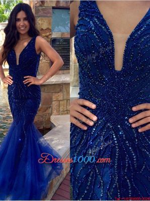 Mermaid Sleeveless Zipper Floor Length Sequins Prom Dress