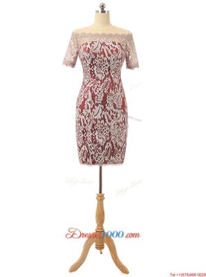 White And Red Zipper Off The Shoulder Lace Lace Short Sleeves