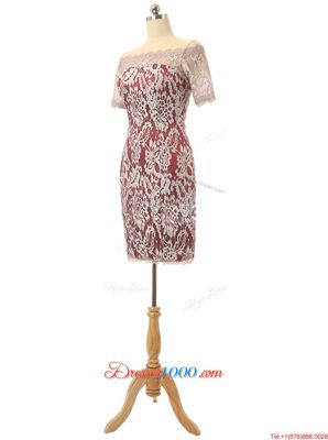 White And Red Zipper Off The Shoulder Lace Lace Short Sleeves