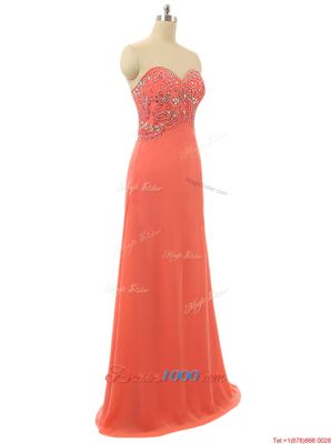 Watermelon Red Lace Up Junior Homecoming Dress Beading Sleeveless Floor Length