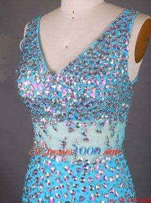 Graceful Mermaid Blue Sleeveless Court Train Beading