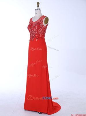 Dynamic Mermaid Scoop Red Sleeveless Brush Train Beading and Appliques With Train Homecoming Dresses