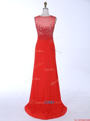 Dynamic Mermaid Scoop Red Sleeveless Brush Train Beading and Appliques With Train Homecoming Dresses