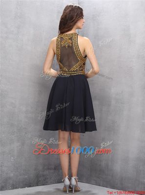 Fashionable Black Prom Gown Prom and Party and For with Beading Scoop Sleeveless Zipper