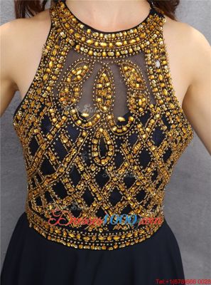 Fashionable Black Prom Gown Prom and Party and For with Beading Scoop Sleeveless Zipper