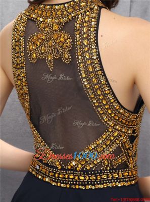 Fashionable Black Prom Gown Prom and Party and For with Beading Scoop Sleeveless Zipper