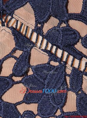 Lace Custom Made Navy Blue Zipper Sleeveless Tea Length