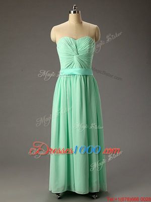 Nice Sleeveless Floor Length Ruching Lace Up Evening Dress with Apple Green