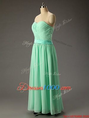 Nice Sleeveless Floor Length Ruching Lace Up Evening Dress with Apple Green