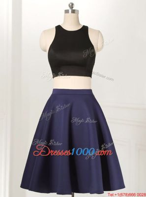 Scoop Knee Length A-line Sleeveless Navy Blue Dress for Prom Zipper