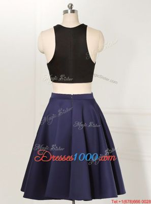 Scoop Knee Length A-line Sleeveless Navy Blue Dress for Prom Zipper