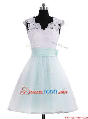 Fashionable Mini Length A-line Sleeveless Blue And White Prom Dress Zipper