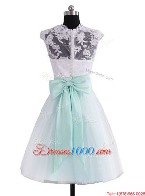 Fashionable Mini Length A-line Sleeveless Blue And White Prom Dress Zipper