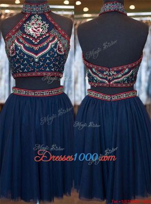 Sleeveless Embroidery Zipper Prom Evening Gown