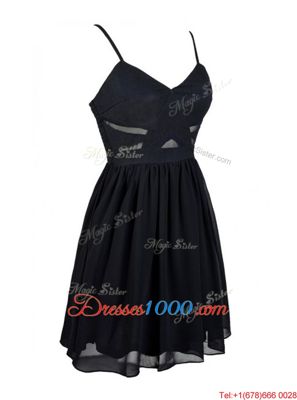 Popular Black Zipper Spaghetti Straps Ruching Evening Dress Chiffon Sleeveless