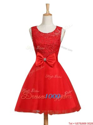 Scoop Red Sleeveless Tulle Lace Up Homecoming Dress for Prom