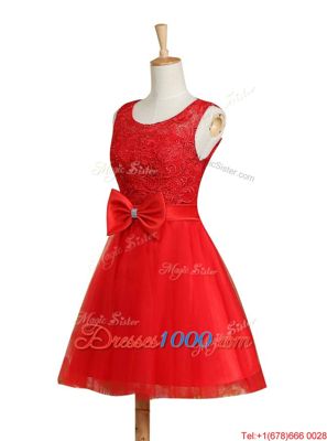 Scoop Red Sleeveless Tulle Lace Up Homecoming Dress for Prom