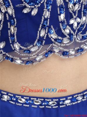 Custom Fit Royal Blue A-line Chiffon Scoop Sleeveless Beading Knee Length Criss Cross Evening Dress