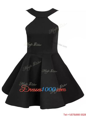 Glittering Black A-line Satin Halter Top Sleeveless Beading Mini Length Zipper Prom Dress