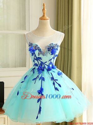 Mini Length Blue Prom Dress Scoop Sleeveless Zipper