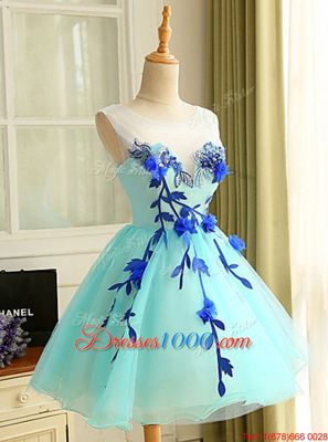 Mini Length Blue Prom Dress Scoop Sleeveless Zipper