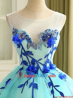 Mini Length Blue Prom Dress Scoop Sleeveless Zipper