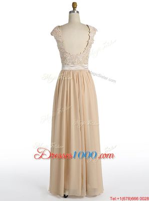 Modest Champagne Cap Sleeves Chiffon Side Zipper Homecoming Dress for Prom and Party