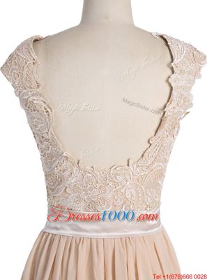 Modest Champagne Cap Sleeves Chiffon Side Zipper Homecoming Dress for Prom and Party