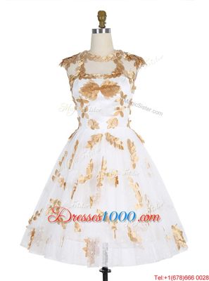 Lace White Prom Gown Prom and Party and For with Appliques Scoop Sleeveless Zipper