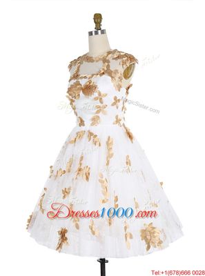 Lace White Prom Gown Prom and Party and For with Appliques Scoop Sleeveless Zipper
