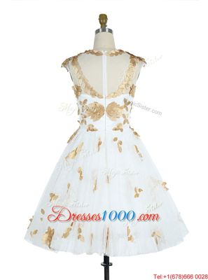Lace White Prom Gown Prom and Party and For with Appliques Scoop Sleeveless Zipper