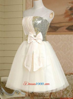 Satin Sleeveless Mini Length Evening Dress and Sequins and Bowknot