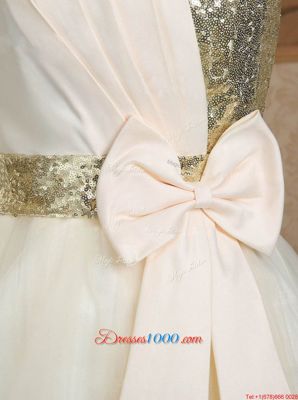 Satin Sleeveless Mini Length Evening Dress and Sequins and Bowknot