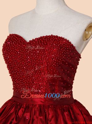 Sweetheart Sleeveless Lace Up Dress for Prom Red Satin