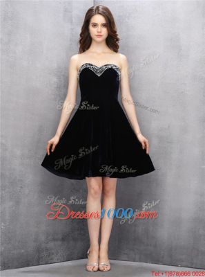 Black Zipper Sweetheart Beading Dress for Prom Satin Sleeveless