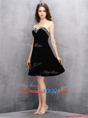 Black Zipper Sweetheart Beading Dress for Prom Satin Sleeveless