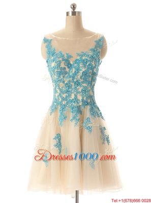 Dazzling Champagne A-line Beading and Appliques Club Wear Zipper Tulle Sleeveless Mini Length