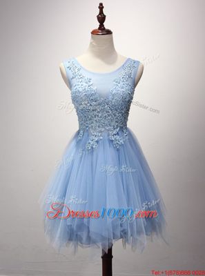 Custom Made Lavender A-line Scoop Sleeveless Tulle Mini Length Zipper Beading and Appliques Prom Dress