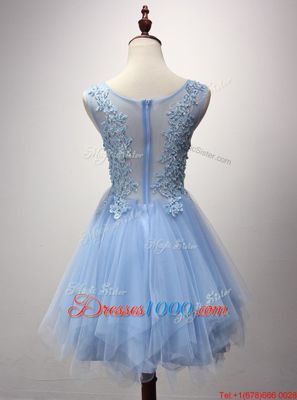 Custom Made Lavender A-line Scoop Sleeveless Tulle Mini Length Zipper Beading and Appliques Prom Dress