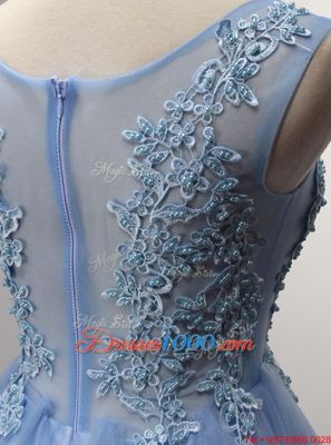 Custom Made Lavender A-line Scoop Sleeveless Tulle Mini Length Zipper Beading and Appliques Prom Dress