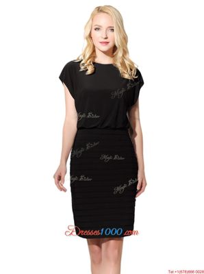 Artistic Navy Blue Bateau Neckline Ruffles Dress for Prom Cap Sleeves Zipper