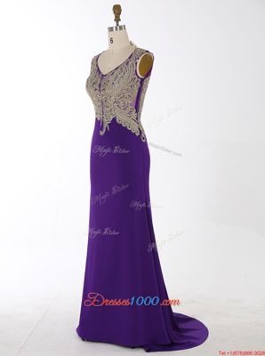 Mermaid Sleeveless Brush Train Zipper With Train Beading and Appliques Prom Gown