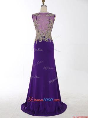 Mermaid Sleeveless Brush Train Zipper With Train Beading and Appliques Prom Gown