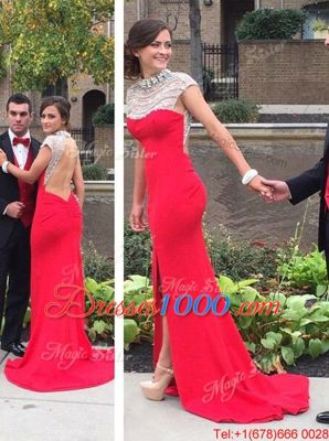 Dramatic Cap Sleeves Court Train Backless Beading Homecoming Dresses