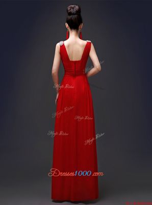 Custom Designed Red Chiffon Zipper Square Sleeveless Floor Length Beading