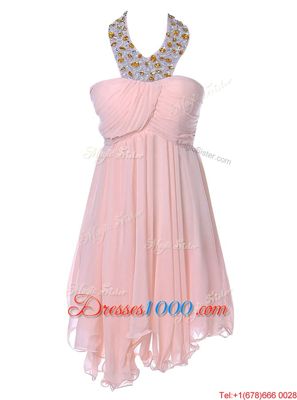 Baby Pink Prom Dress Prom and Party and For with Beading Strapless Sleeveless Backless